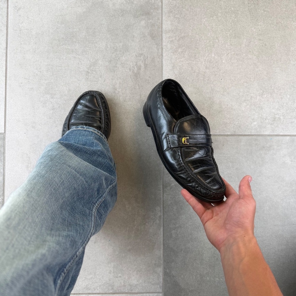 Vintage Florsheim Comfortech Black Leather Penny Loafers Mens 9.5 3E Polished